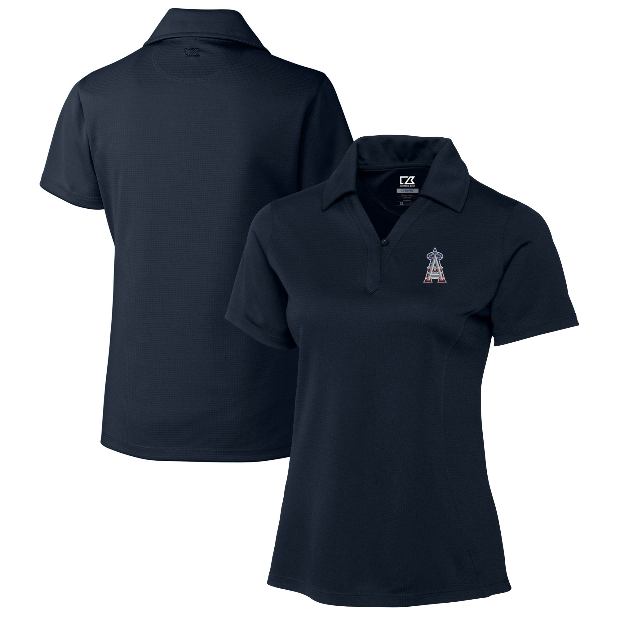 Women's Cutter & Buck Navy Los Angeles Angels Americana Logo DryTec Genre Textured Solid Polo