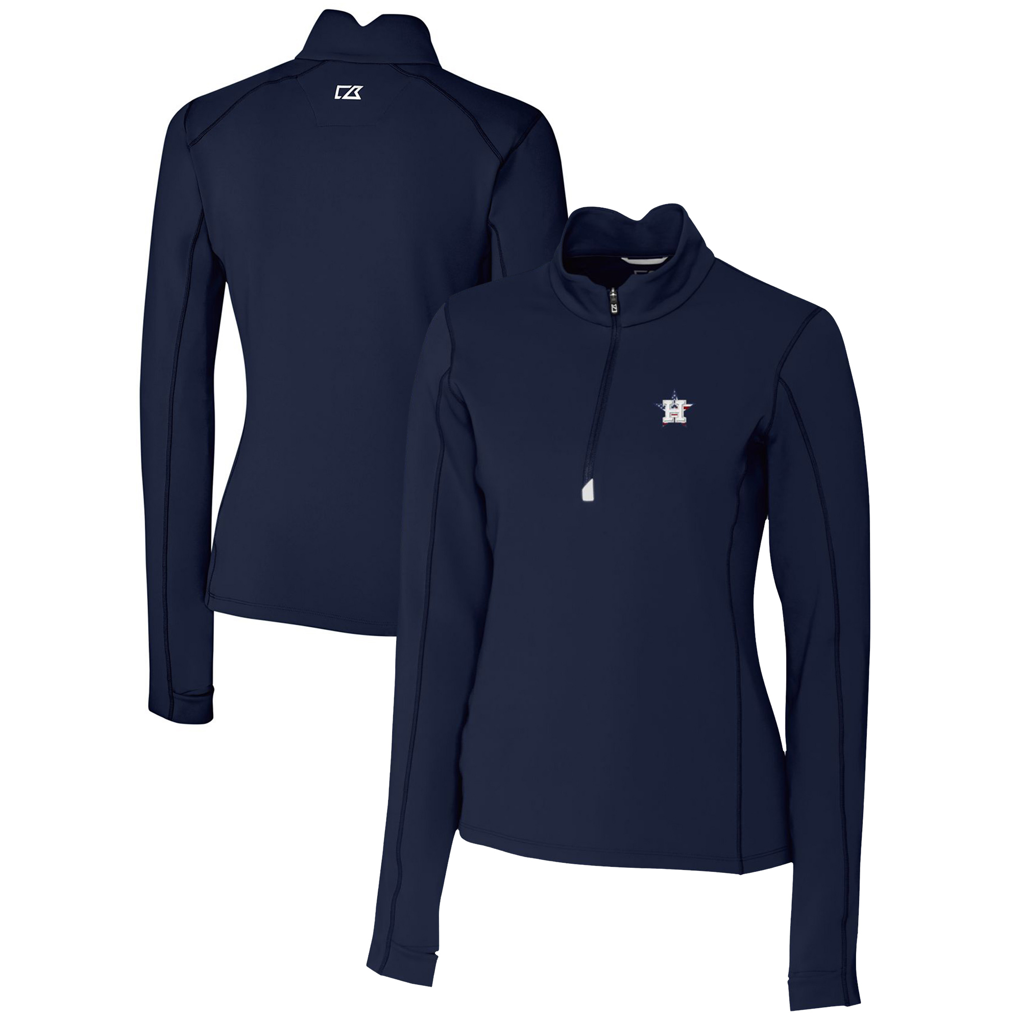 Women's Cutter & Buck Navy Houston Astros Americana Logo DryTec Traverse Stretch Quarter-Zip Pullover Top - Image 2