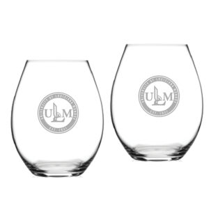 ULM Warhawks Team Design Two-Piece 20oz. Stemless Riedel Red Wine Glass Set