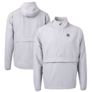 Men's Cutter & Buck Gray New York Yankees Charter Eco Recycled Half-Zip Anorak Jacket