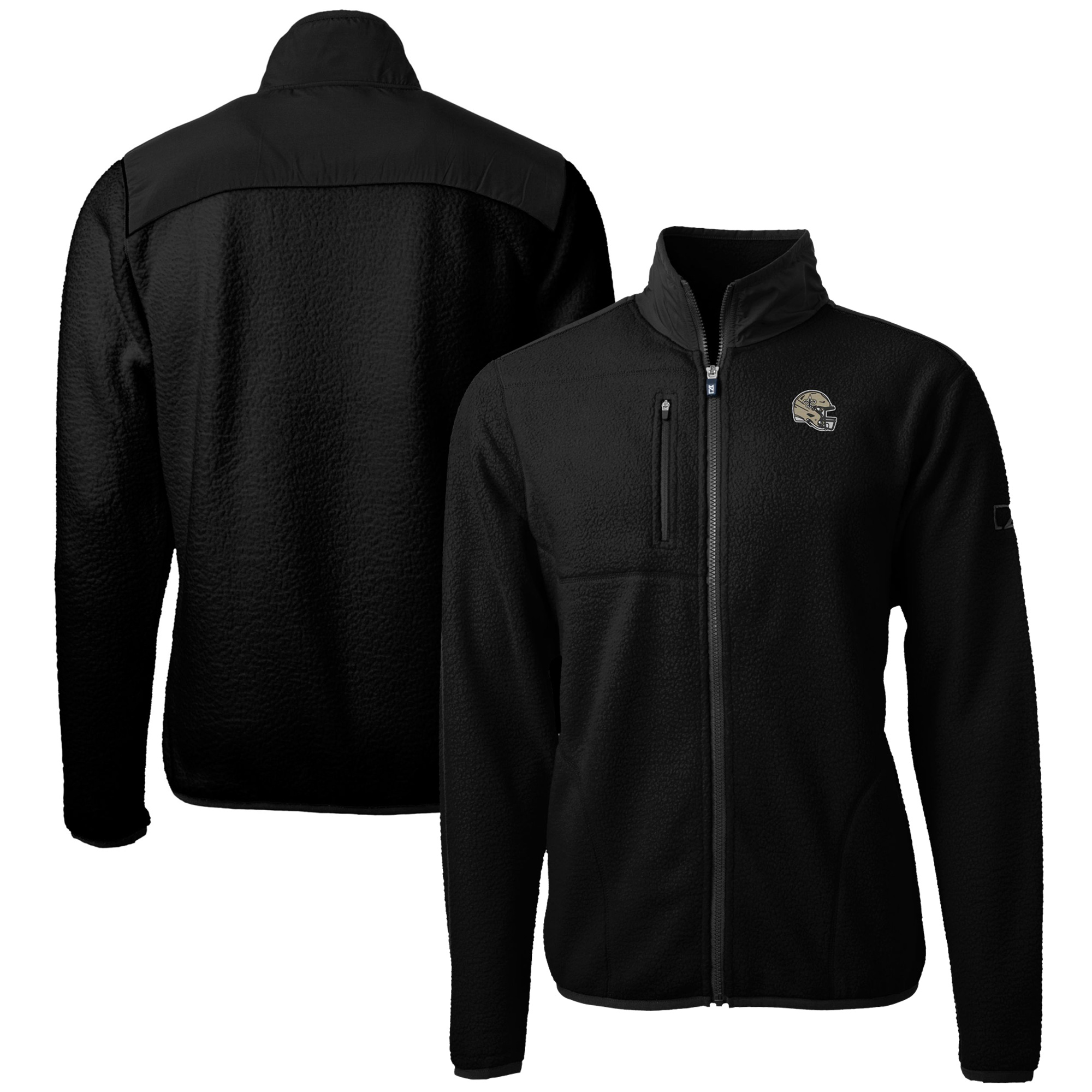 Men's Cutter & Buck Black New Orleans Saints Helmet Cascade Eco Sherpa Fleece Full-Zip Jacket
