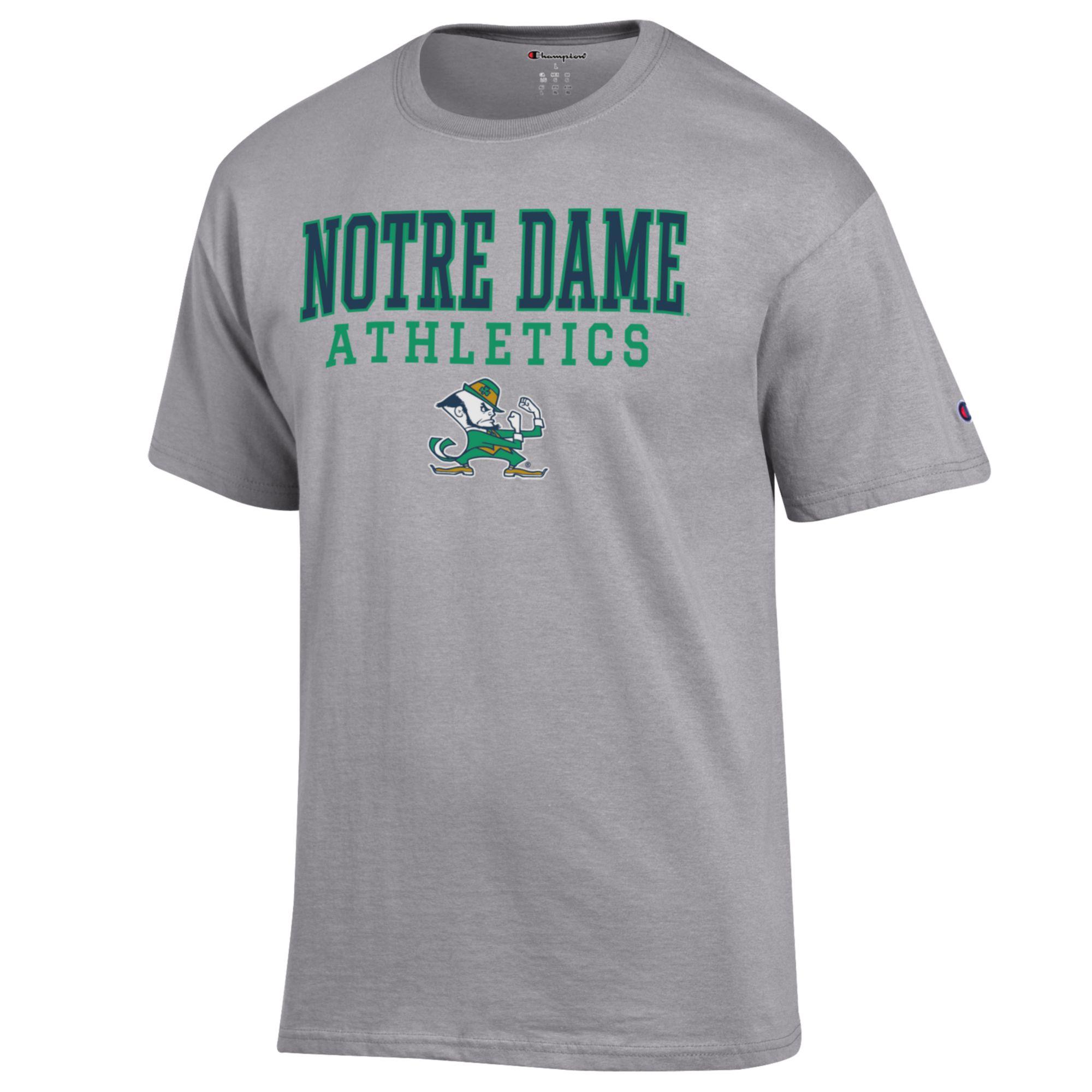 Men's Champion Gray Notre Dame Fighting Irish Athletics Logo Stack T-Shirt - Image 6