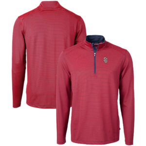 Men's Cutter & Buck  Red/Navy St. John's Red Storm Big & Tall Virtue Eco Pique Micro Stripe Recycled Quarter-Zip Pullover Top