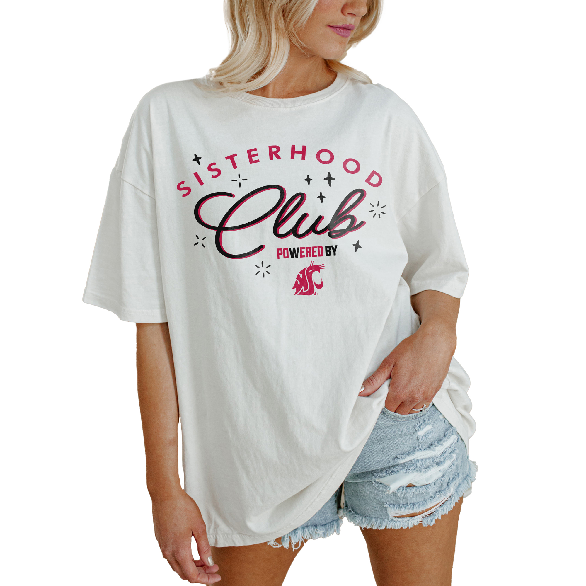 Women's Gameday Couture White Washington State Cougars PoweredBy Sisterhood Oversized T-Shirt