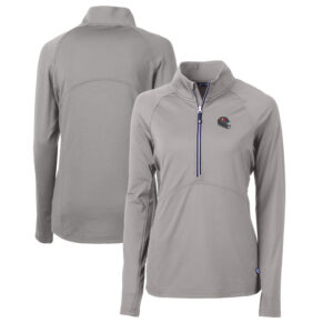 Women's Cutter & Buck  Gray Tampa Bay Buccaneers Helmet Logo Adapt Eco Knit Stretch Recycled Half-Zip Pullover Top