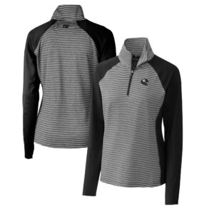 Women's Cutter & Buck  Black Pittsburgh Steelers Helmet Logo DryTec Forge Tonal Stripe Stretch Half-Zip Top