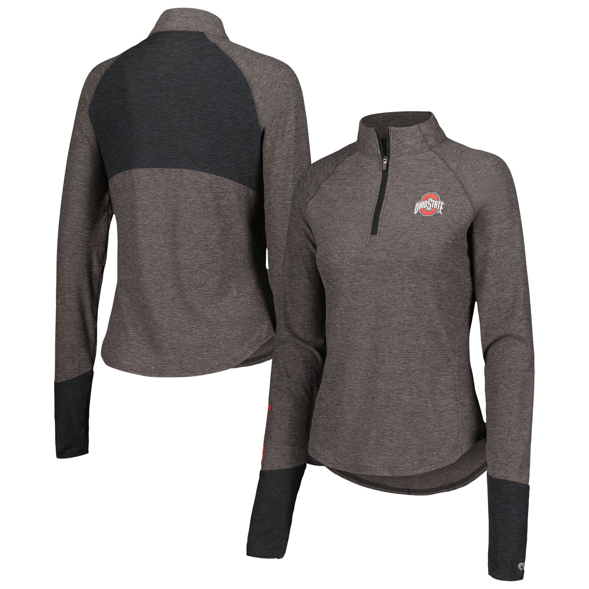 Women's Colosseum Black Ohio State Buckeyes Morningside Sleeve Hit Raglan Quarter-Zip Top