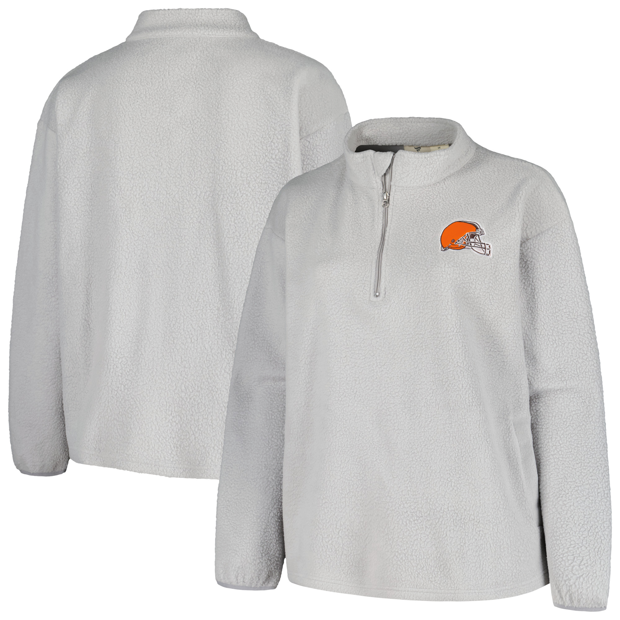 Women's Profile Gray Cleveland Browns Plus Size Sherpa Quarter-Zip Jacket