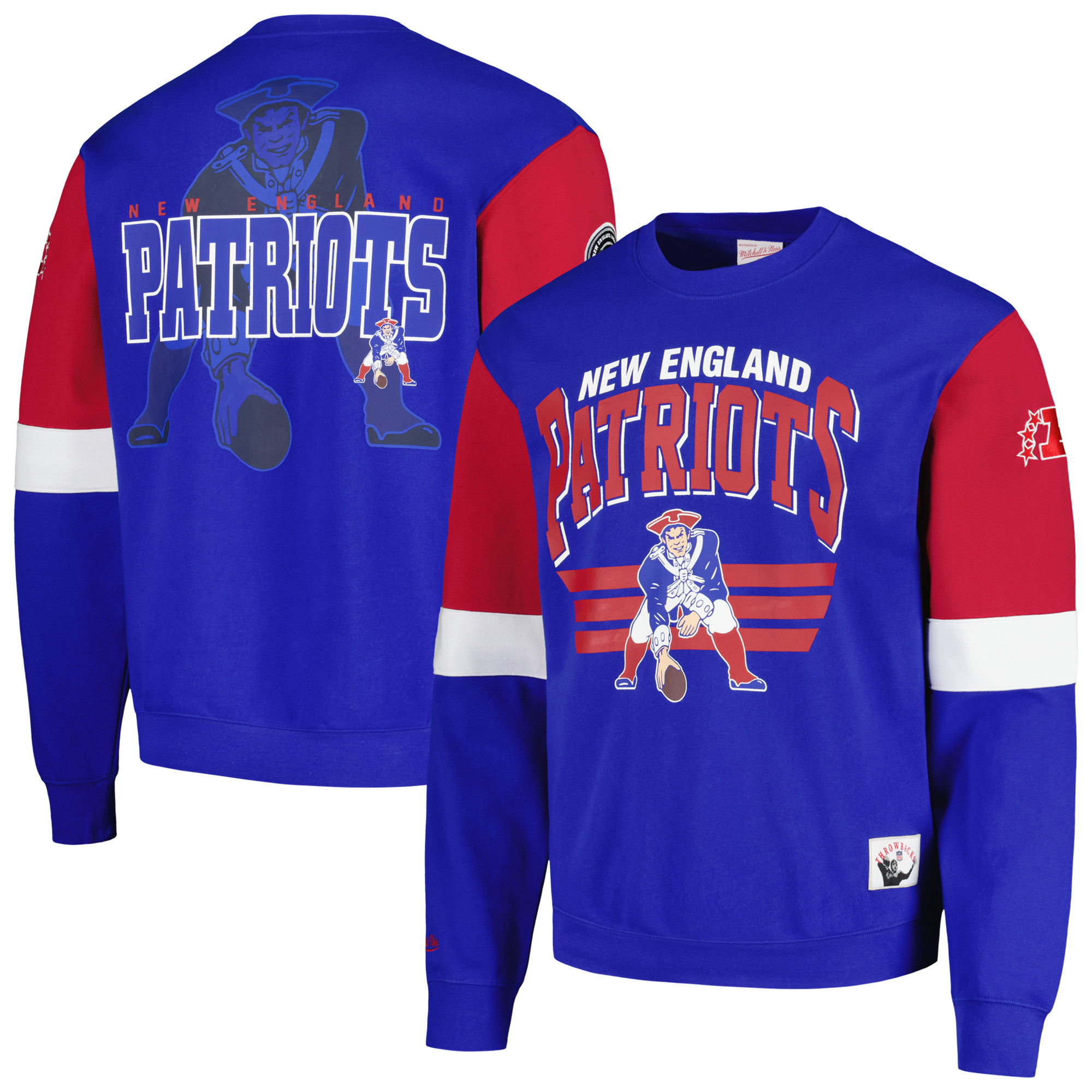 Men's Mitchell & Ness Royal New England Patriots Gridiron Classics Allover 3.0 Pullover Sweatshirt