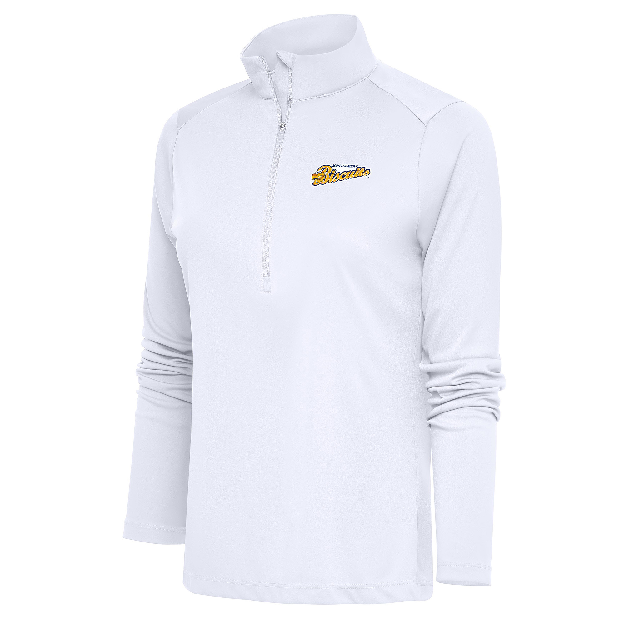 Women's Antigua White Montgomery Biscuits Tribute Half-Zip Pullover Top