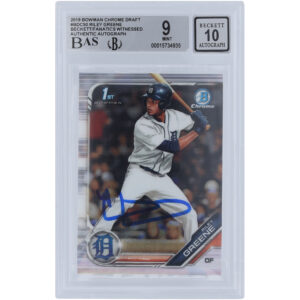 Riley Greene Detroit Tigers Autographed 2019 Bowman Chrome Draft #BDC-50 Beckett Fanatics Witnessed Authenticated 9/10 Rookie Card