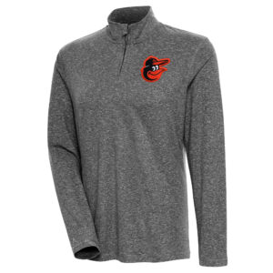 Women's Antigua  Heather Black Baltimore Orioles Confront Quarter-Zip Pullover Top