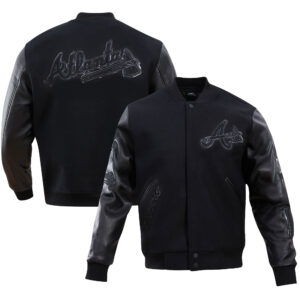 Men's Pro Standard  Black Atlanta Braves Triple Black Varsity Full-Zip Jacket