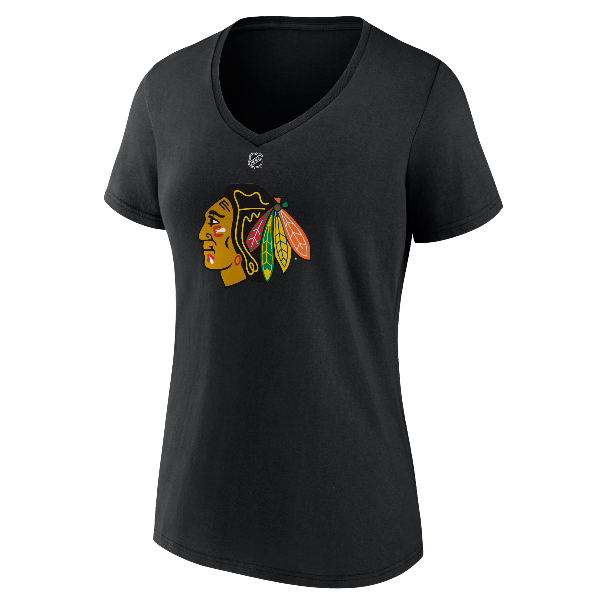 Women's Fanatics Connor Bedard Black Chicago Blackhawks 2023 NHL Draft Authentic Stack Player Name & Number V-Neck T-Shirt - Image 3