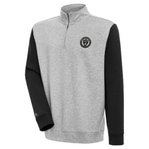 Men's Antigua Heather Gray/Black Philadelphia Union Victory Color Block Quarter-Zip Pullover Top