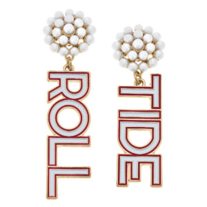 Women's Alabama Crimson Tide Pearl Cluster Outline Enamel Drop Earrings