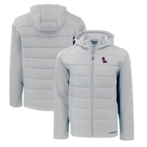 Men's Cutter & Buck  Gray Ole Miss Rebels Evoke Hybrid Eco Softshell Recycled Full-Zip Hoodie Jacket