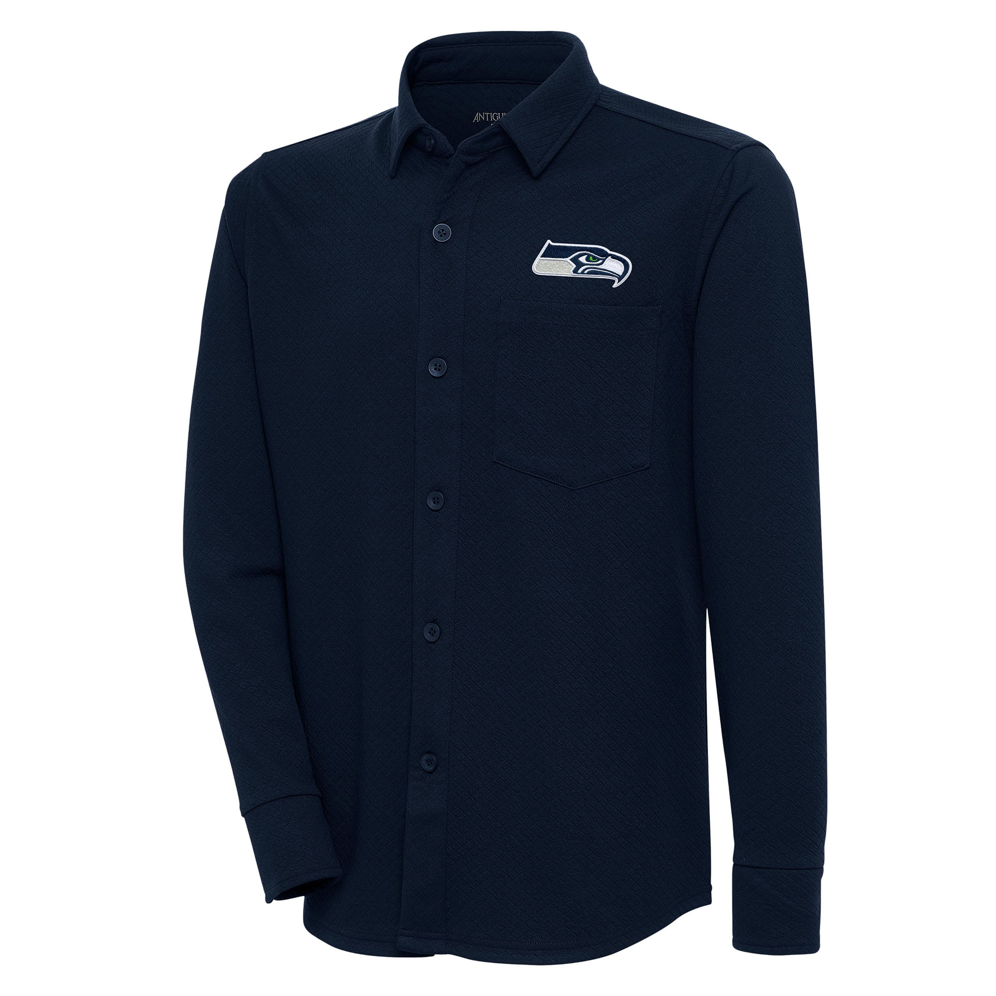 Men's Antigua College Navy Seattle Seahawks Streamer Button-Up Shacket