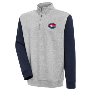 Men's Antigua  Heather Gray/Navy Montreal Canadiens Victory Colorblock Quarter-Zip Pullover Top