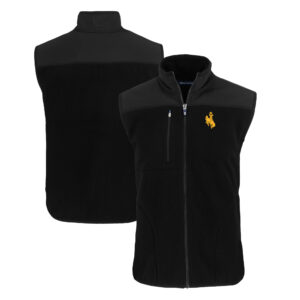 Men's Cutter & Buck  Black Wyoming Cowboys Big & Tall Cascade Eco Sherpa Fleece Full-Zip Vest