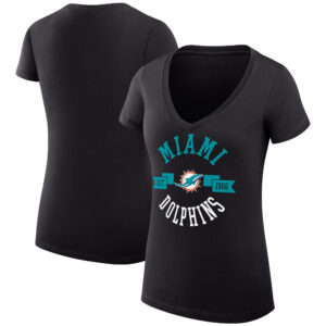 Women's G-III 4Her by Carl Banks Black Miami Dolphins City Graphic Team V-Neck Fitted T-Shirt