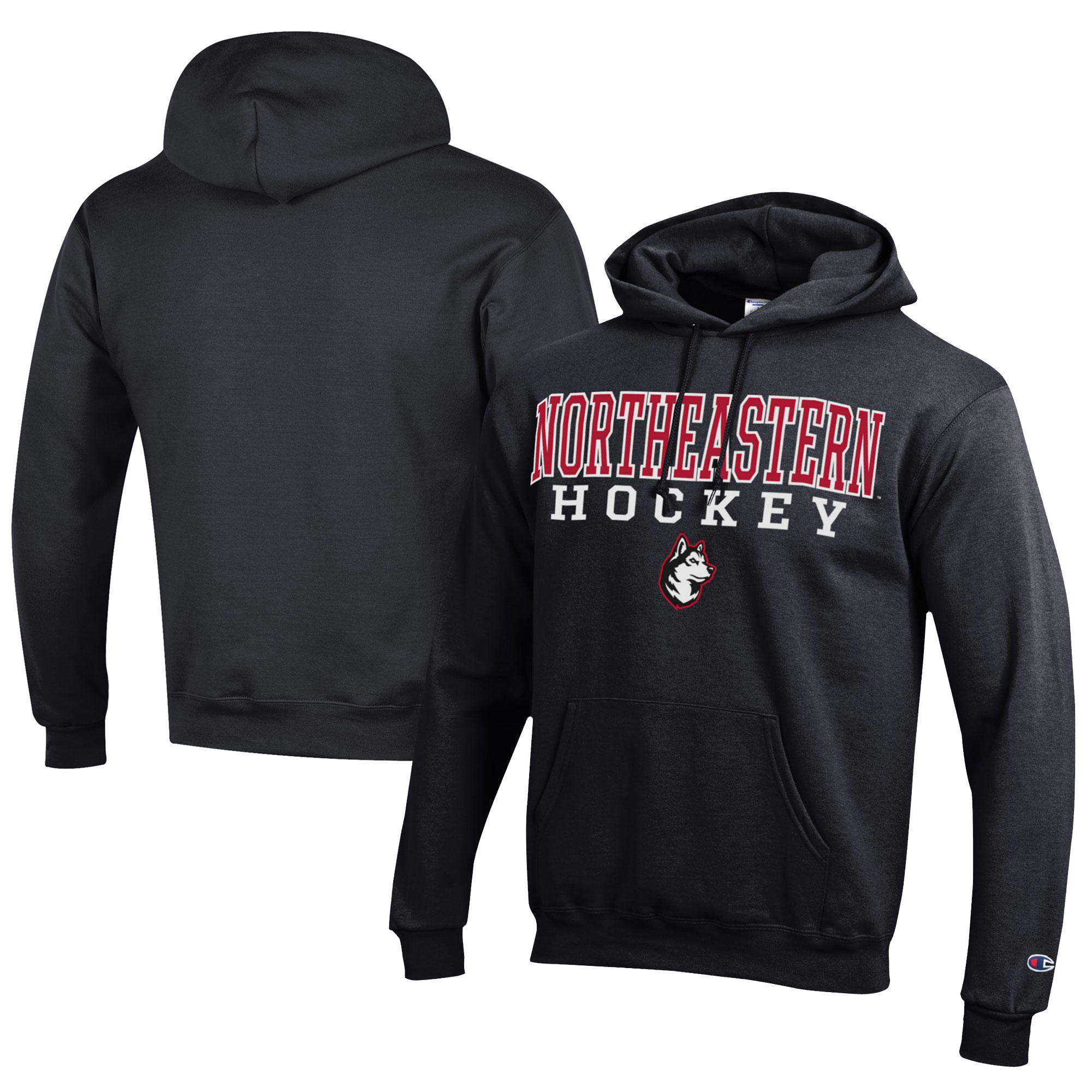 Men's Champion Black Northeastern Huskies Hockey Eco Powerblend Pullover Hoodie