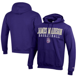 Men's Champion  Purple James Madison Dukes Stacked Logo Basketball Eco Powerblend Pullover Hoodie