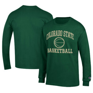Men's Champion  Green Colorado State Rams Icon Logo Basketball Jersey Long Sleeve T-Shirt