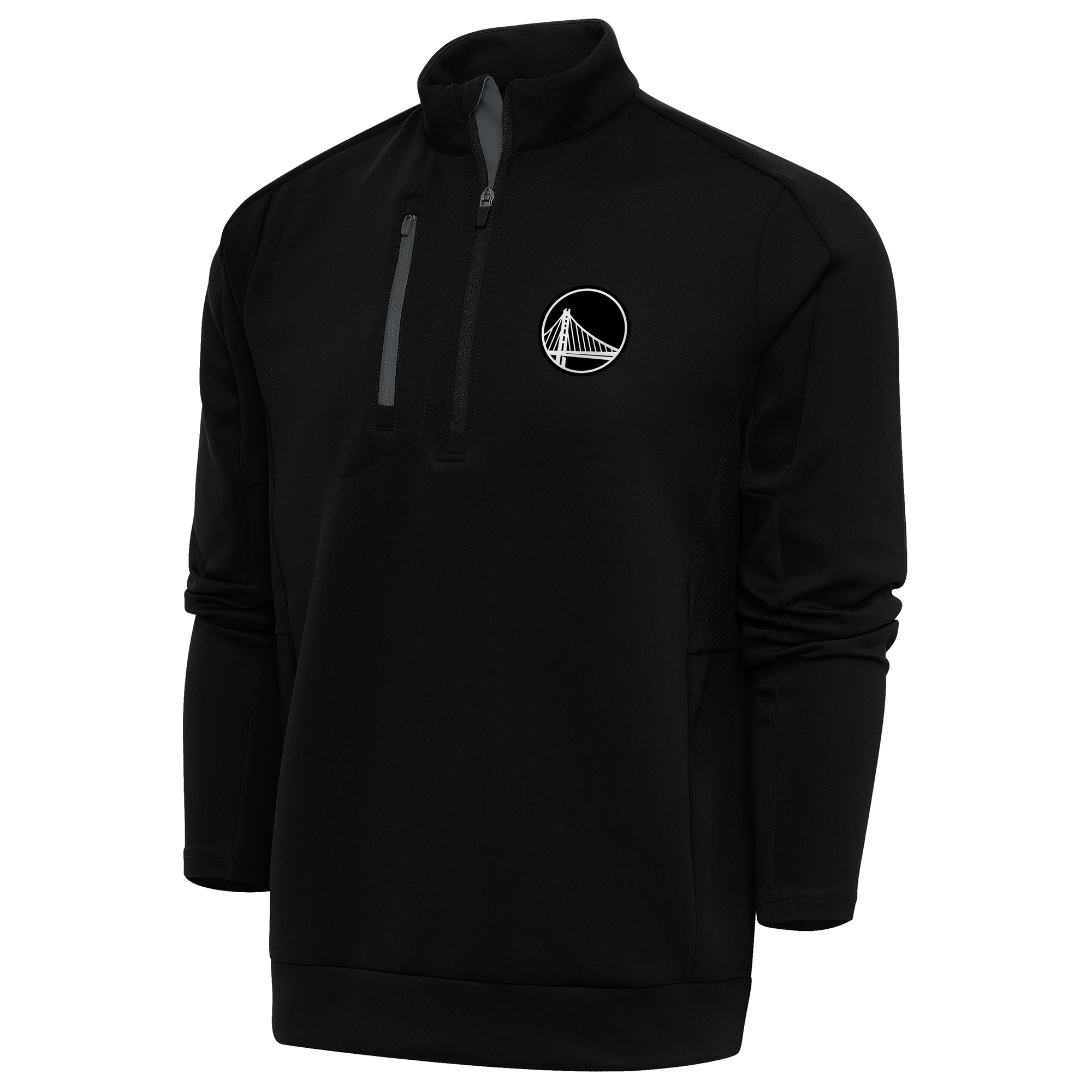 Men's Antigua Black Golden State Warriors Metallic Logo Generation Quarter-Zip Top