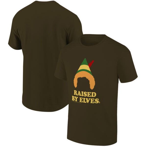 Men's Ripple Junction Olive Brown Elf Raised by Elves Holiday Graphic T-Shirt