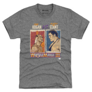 Men's 500 Level  Heather Gray WrestleMania Hulk Hogan Vs. Andre The Giant Premium Tri-Blend T-Shirt