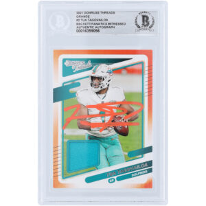 Tua Tagovailoa Miami Dolphins Autographed 2021 Panini Donruss Threads Orange Relic Orange Ink #DT2 Beckett Fanatics Witnessed Authenticated Card