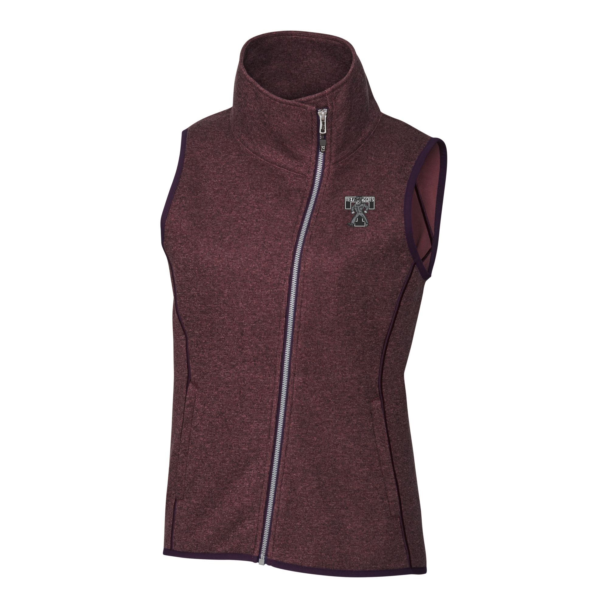 Women's Cutter & Buck Heather Maroon Texas A&M Aggies Vault Mainsail Sweater-Knit Full-Zip Asymmetrical Vest - Image 6