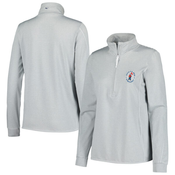 Women's 2024 U.S. Open Vineyard Vines Heather Gray Micro Stripe Lightweight Sankaty Half-Zip Top
