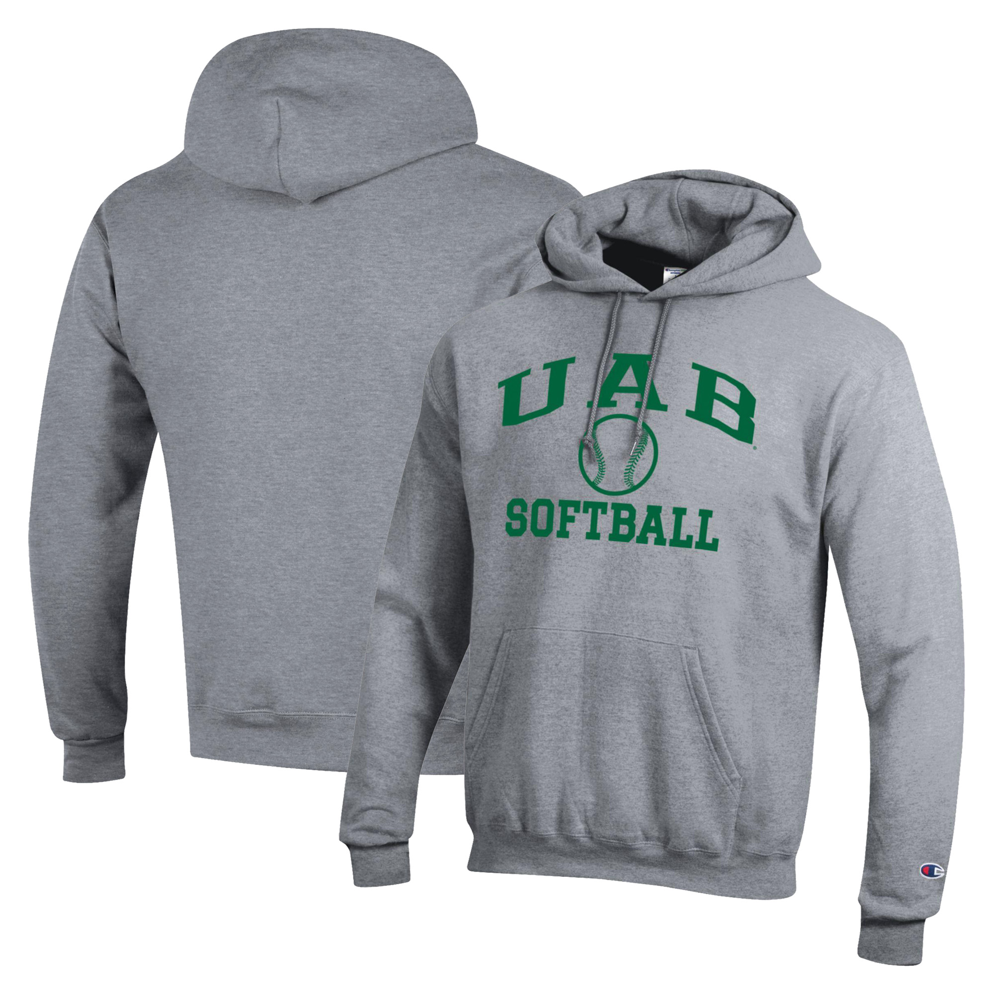Men's Champion Gray UAB Blazers Icon Softball Powerblend Pullover Hoodie