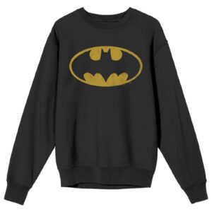 Women's  Black Batman Distressed Bat Emblem Pullover Sweatshirt