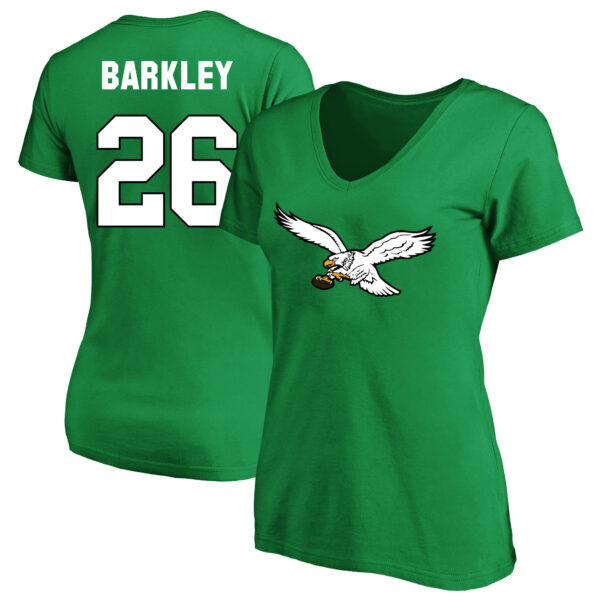 Women's Fanatics Saquon Barkley Kelly Green Philadelphia Eagles Plus Size Name & Number V-Neck T-Shirt