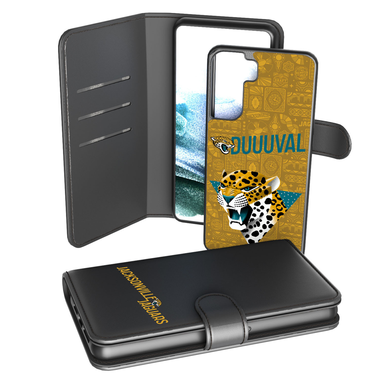 Keyscaper Black Jacksonville Jaguars Galaxy Wallet Case