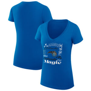 Women's G-III 4Her by Carl Banks Blue Orlando Magic Team Name Collage Fitted Graphic V-Neck T-Shirt