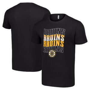 Men's Starter Black Boston Bruins Four Team Name Logo T-Shirt
