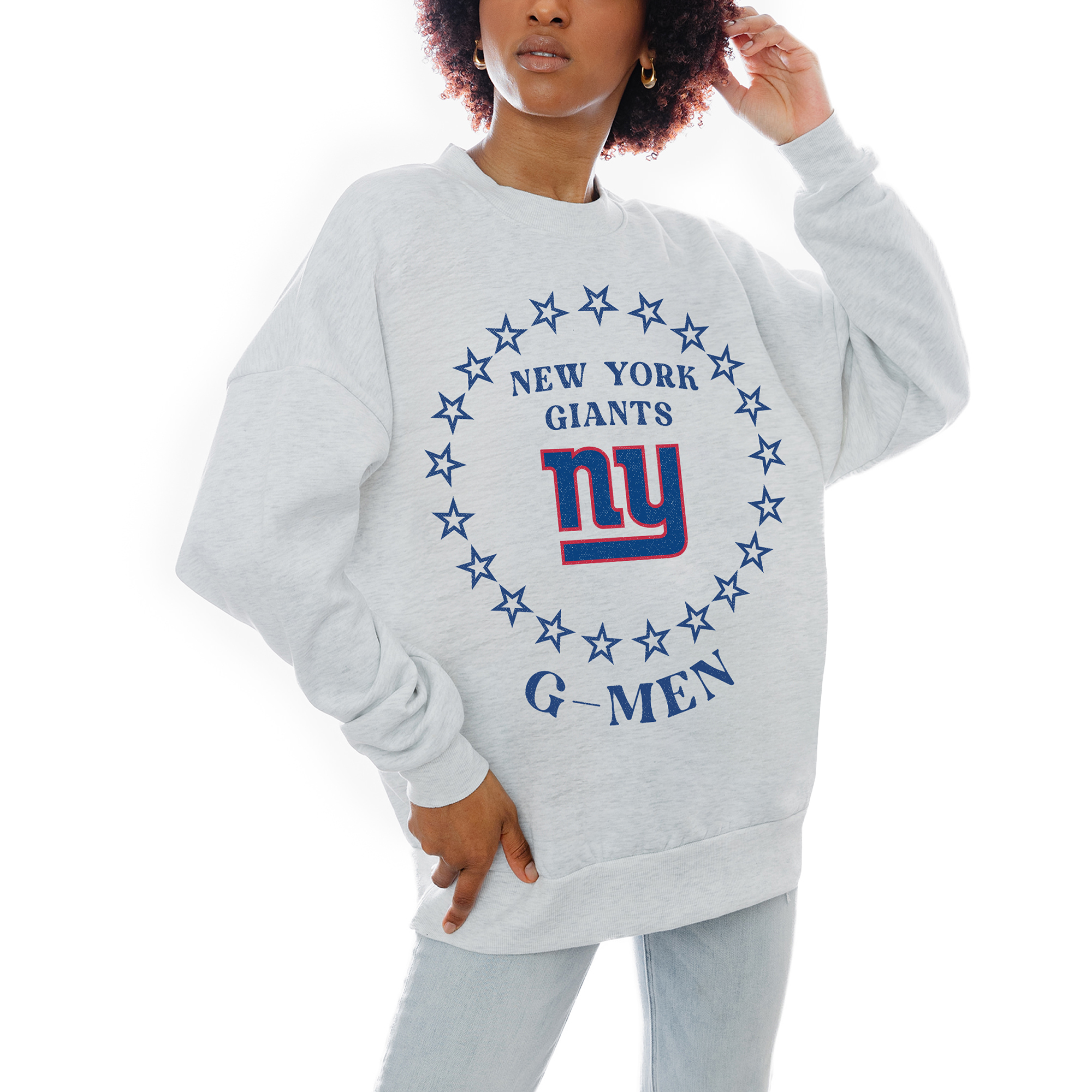 Women's Gameday Couture White New York Giants Superstar Premium Fleece Drop Shoulder Pullover Sweatshirt - Image 4