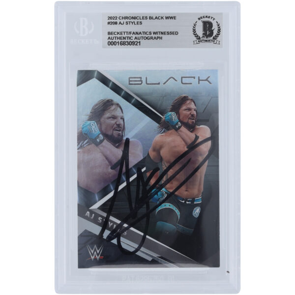 AJ Styles WWE Autographed 2022 Panini Chronicles Black Black Ink #208 Beckett Fanatics Witnessed Authenticated Card