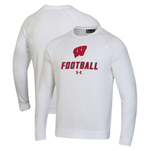 Men's Under Armour  White Wisconsin Badgers Football Rival Fleece Raglan Pullover Sweatshirt