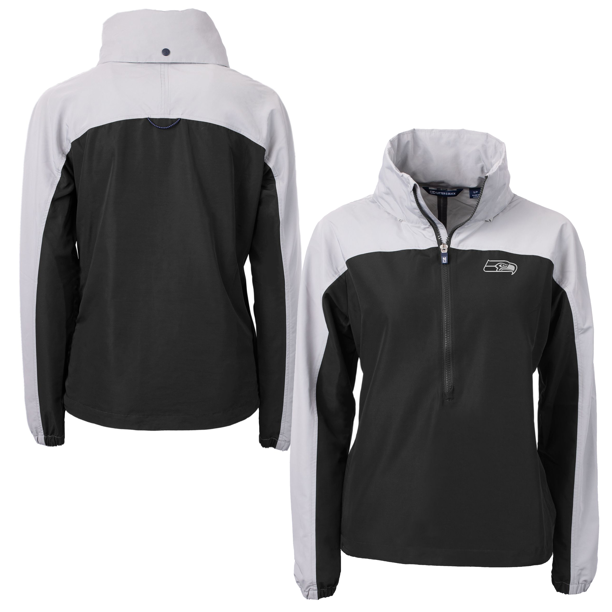 Women's Cutter & Buck Black/Gray Seattle Seahawks Charter Eco Recycled Half-Zip Hoodie Anorak Jacket