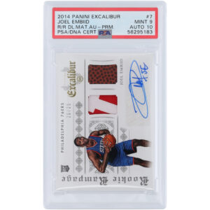 Joel Embiid Philadelphia 76ers Autographed 2014-15 Panini Excalibur Dual Relic #7 #20/25 PSA Authenticated 9/10 Rookie Card