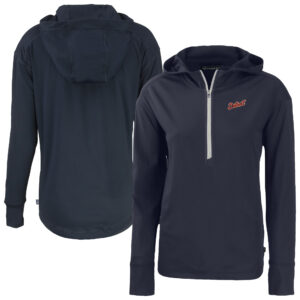 Women's Cutter & Buck Navy Detroit Tigers Daybreak Eco Recycled Half-Zip Hoodie