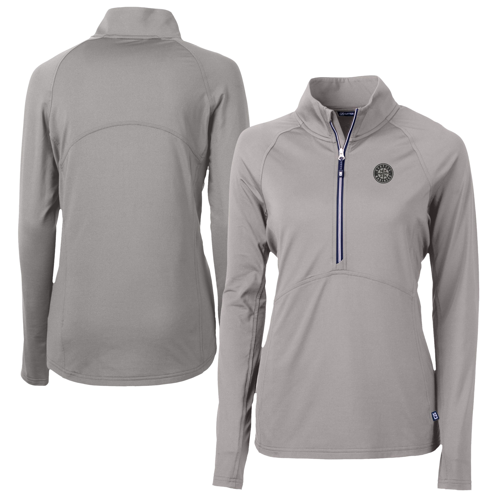 Women's Cutter & Buck Gray Seattle Mariners Adapt Eco Knit Stretch Recycled Half-Zip DryTec Top