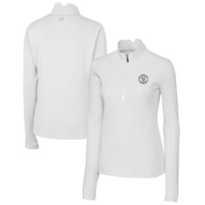 Women's Cutter & Buck White Milwaukee Brewers Traverse Stretch Quarter-Zip Pullover Top
