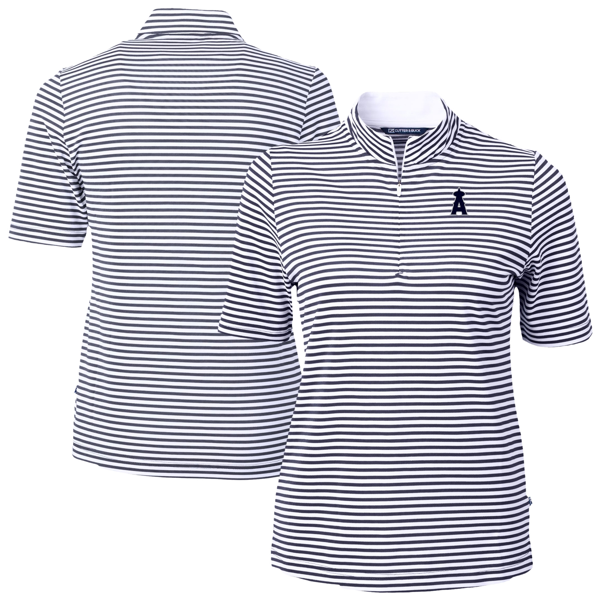 Women's Cutter & Buck Navy Los Angeles Angels Virtue Eco Pique Stripe Recycled Polo - Image 2