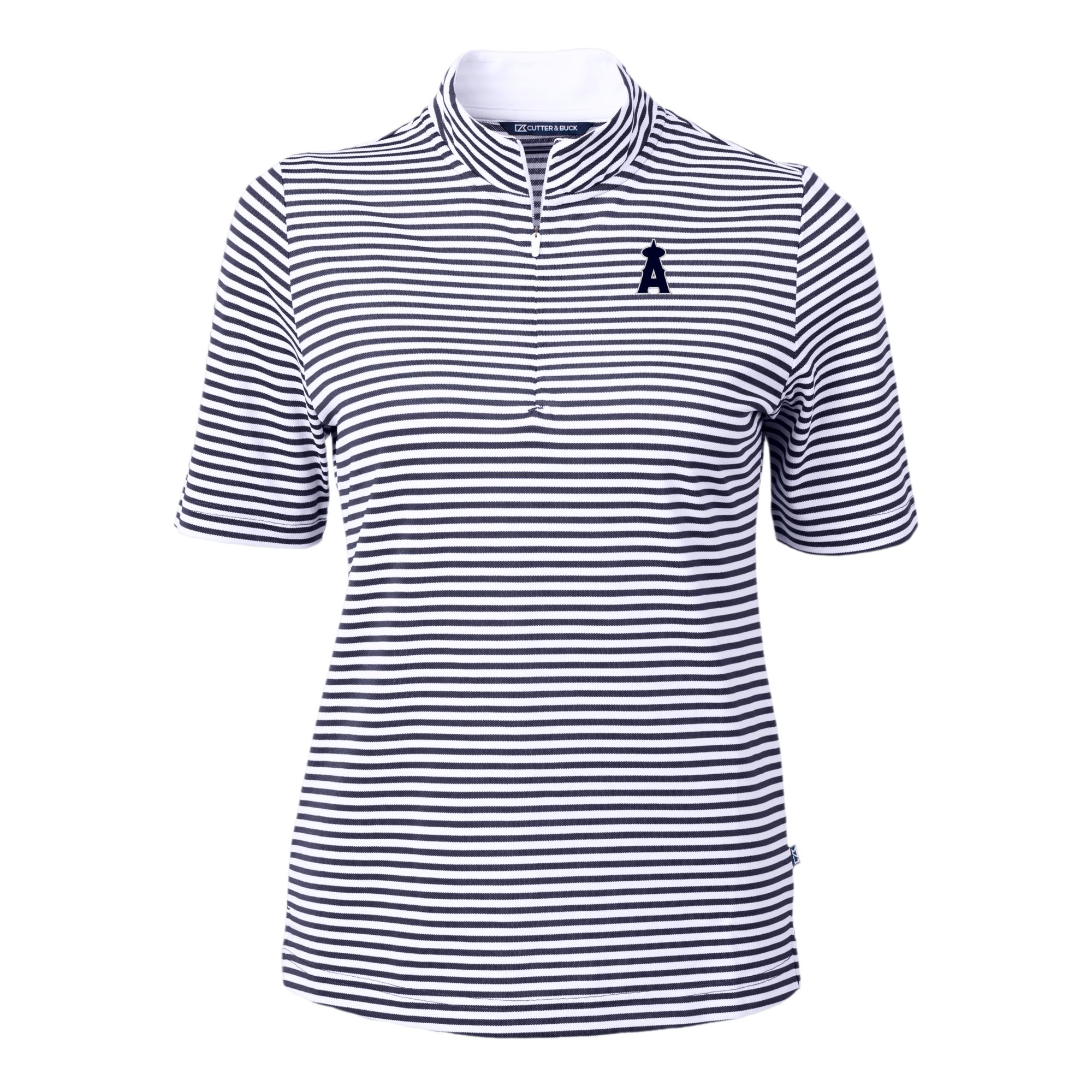 Women's Cutter & Buck Navy Los Angeles Angels Virtue Eco Pique Stripe Recycled Polo - Image 3